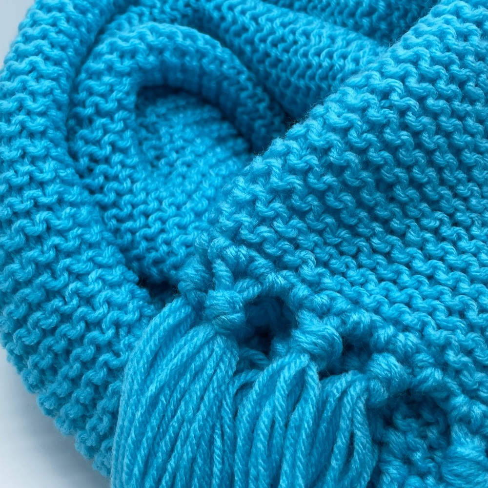 Handmade Blue Crochet Scarf With Tassels - Picture 2 of 3